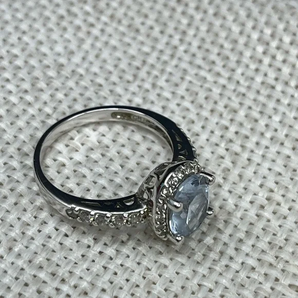 Vintage Estate Sterling Silver 925 Blue Topaz & Diamond Halo Ring – Size 6 - Picture 12 of 17